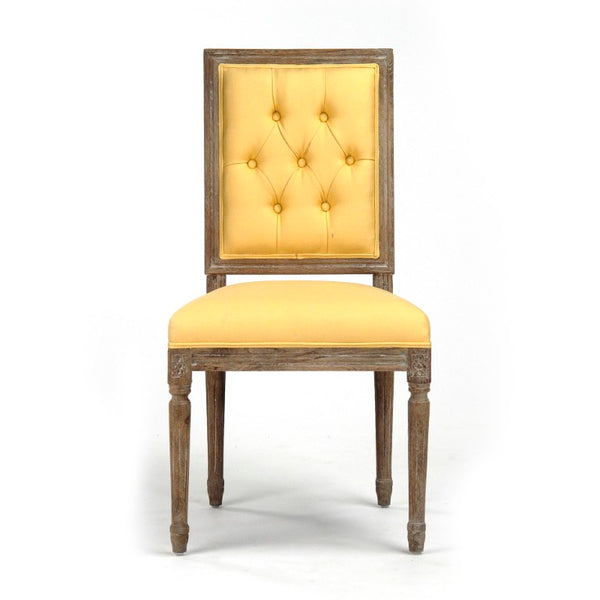 Zentique Louis Side Chair with Solid Oak Frame and Breathable Linen Upholstery for Timeless Comfort and Style Limed Grey Oak, Yellow Linen FC010-4-Z E272 J