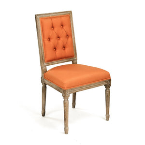 Zentique Louis Side Chair with Solid Oak Frame and Breathable Linen Upholstery for Timeless Comfort and Style Limed Grey Oak, Orange Linen FC010-4-Z E272 S