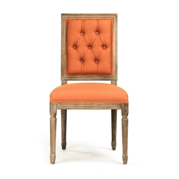 Zentique Louis Side Chair with Solid Oak Frame and Breathable Linen Upholstery for Timeless Comfort and Style Limed Grey Oak, Orange Linen FC010-4-Z E272 S