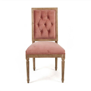 Zentique Louis Side Chair with Solid Oak Frame and Plush Velvet Upholstery for Stylish, Comfortable Seating Limed Grey Oak, Rose Velvet FC010-4-Z E272 V069
