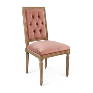 Zentique Louis Side Chair with Solid Oak Frame and Plush Velvet Upholstery for Stylish, Comfortable Seating Limed Grey Oak, Rose Velvet FC010-4-Z E272 V069