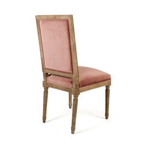 Zentique Louis Side Chair with Solid Oak Frame and Plush Velvet Upholstery for Stylish, Comfortable Seating Limed Grey Oak, Rose Velvet FC010-4-Z E272 V069