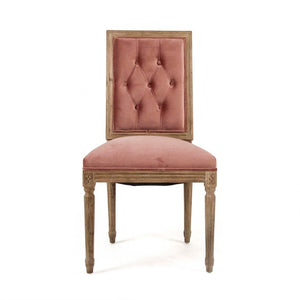 Zentique Louis Side Chair with Solid Oak Frame and Plush Velvet Upholstery for Stylish, Comfortable Seating Limed Grey Oak, Rose Velvet FC010-4-Z E272 V069