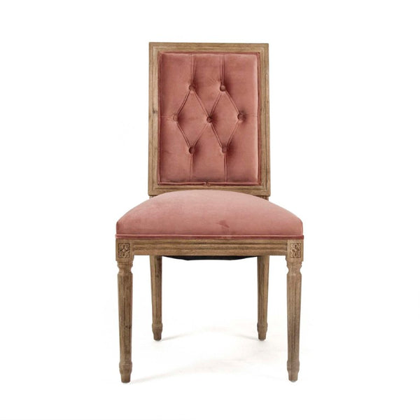 Zentique Louis Side Chair with Solid Oak Frame and Plush Velvet Upholstery for Stylish, Comfortable Seating Limed Grey Oak, Rose Velvet FC010-4-Z E272 V069