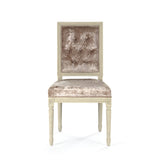Louis Side Chair Distressed Ivory Birch, Crushed Champagne Velvet FC010-4-Z 309 A Zentique