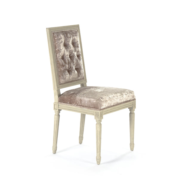 Louis Side Chair Distressed Ivory Birch, Crushed Champagne Velvet FC010-4-Z 309 A Zentique