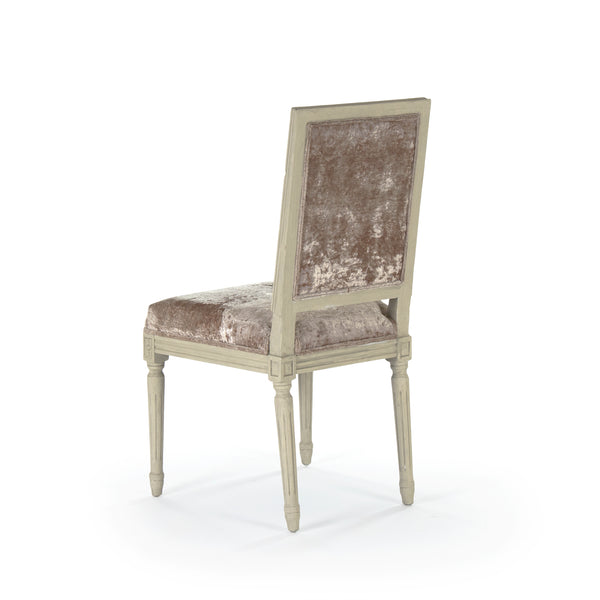 Louis Side Chair Distressed Ivory Birch, Crushed Champagne Velvet FC010-4-Z 309 A Zentique