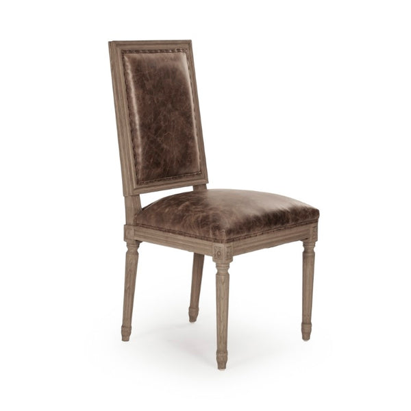 Zentique Louis Side Chair — Solid Oak Frame, Top-Grain Leather & Burlap Accents for Ergonomic Everyday Elegance FC010-4 E255-3 CP035 Jute