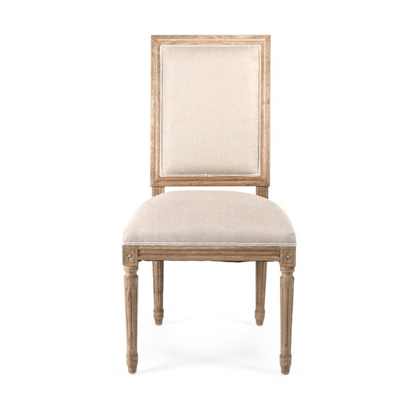 Zentique Tufted Louis Side Chair Upholstered Linen on Solid Oak, Button Tufting, Rolled Arms, High Back Support FC010-4 E255 A003