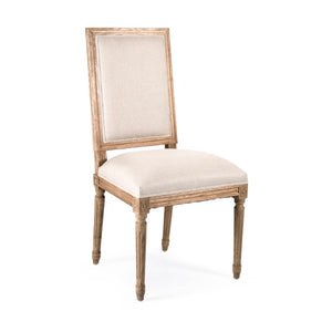 Zentique Tufted Louis Side Chair Upholstered Linen on Solid Oak, Button Tufting, Rolled Arms, High Back Support FC010-4 E255 A003
