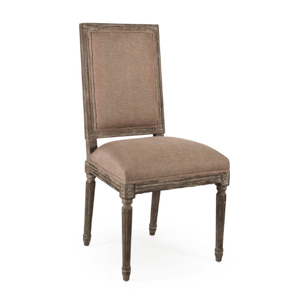 Zentique Louis Side Chair — Solid Oak Frame with Breathable Linen Upholstery, Curved Back for Ergonomic Comfort Limed Charcoal Oak, Copper Linen FC010-4 E271 A006