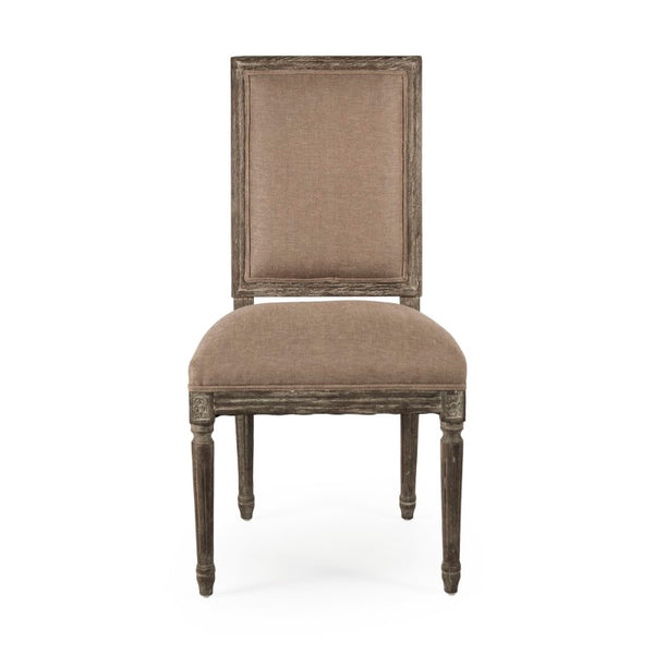 Zentique Louis Side Chair — Solid Oak Frame with Breathable Linen Upholstery, Curved Back for Ergonomic Comfort Limed Charcoal Oak, Copper Linen FC010-4 E271 A006