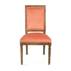 Zentique Louis Oak Side Chair—Plush Velvet Upholstery, Sculpted Silhouette, Compact Durable Dining Seat (Made USA) Limed Grey Oak, Salmon Velvet FC010-4 E272 11501