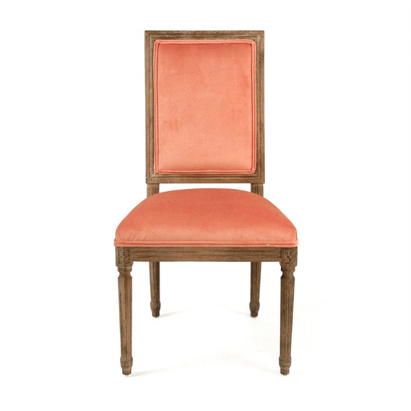 Zentique Louis Oak Side Chair—Plush Velvet Upholstery, Sculpted Silhouette, Compact Durable Dining Seat (Made USA) Limed Grey Oak, Salmon Velvet FC010-4 E272 11501