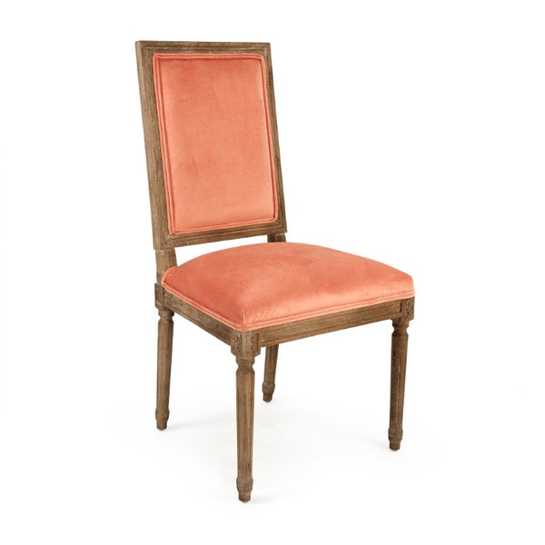 Zentique Louis Oak Side Chair—Plush Velvet Upholstery, Sculpted Silhouette, Compact Durable Dining Seat (Made USA) Limed Grey Oak, Salmon Velvet FC010-4 E272 11501
