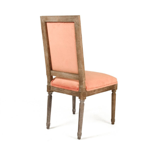 Zentique Louis Oak Side Chair—Plush Velvet Upholstery, Sculpted Silhouette, Compact Durable Dining Seat (Made USA) Limed Grey Oak, Salmon Velvet FC010-4 E272 11501
