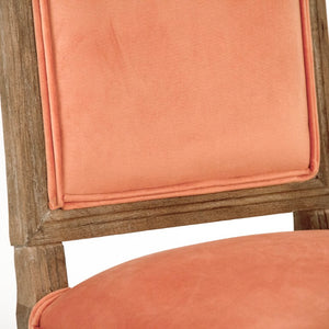 Zentique Louis Oak Side Chair—Plush Velvet Upholstery, Sculpted Silhouette, Compact Durable Dining Seat (Made USA) Limed Grey Oak, Salmon Velvet FC010-4 E272 11501