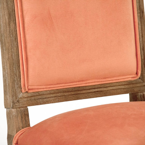 Zentique Louis Oak Side Chair—Plush Velvet Upholstery, Sculpted Silhouette, Compact Durable Dining Seat (Made USA) Limed Grey Oak, Salmon Velvet FC010-4 E272 11501