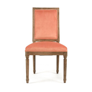 Zentique Louis Oak Side Chair—Plush Velvet Upholstery, Sculpted Silhouette, Compact Durable Dining Seat (Made USA) Limed Grey Oak, Salmon Velvet FC010-4 E272 11501