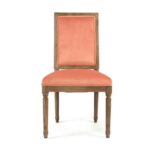 Zentique Louis Oak Side Chair—Plush Velvet Upholstery, Sculpted Silhouette, Compact Durable Dining Seat (Made USA) Limed Grey Oak, Salmon Velvet FC010-4 E272 11501