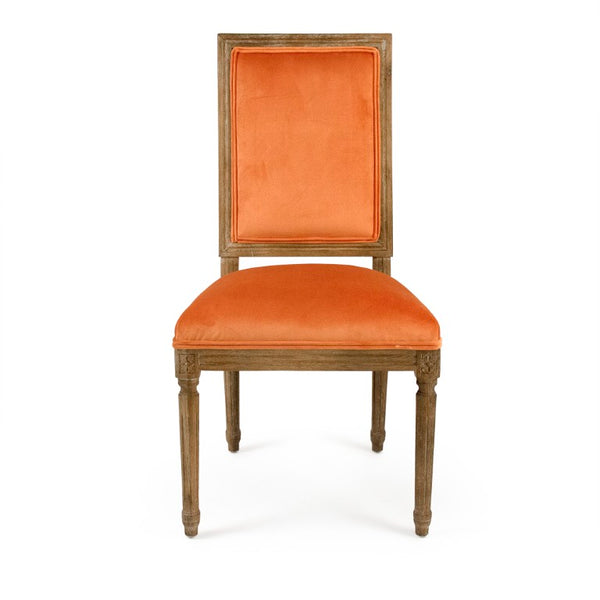 Zentique Louis Oak Side Chair—Plush Velvet Upholstery, Sculpted Silhouette, Compact Durable Dining Seat (Made USA) Limed Grey Oak, Clementine Velvet FC010-4 E272 11505