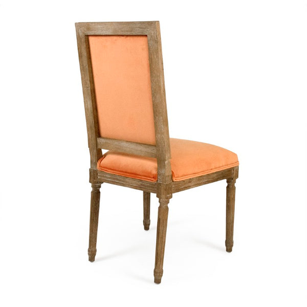 Zentique Louis Oak Side Chair—Plush Velvet Upholstery, Sculpted Silhouette, Compact Durable Dining Seat (Made USA) Limed Grey Oak, Clementine Velvet FC010-4 E272 11505