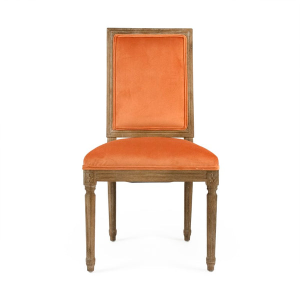 Zentique Louis Oak Side Chair—Plush Velvet Upholstery, Sculpted Silhouette, Compact Durable Dining Seat (Made USA) Limed Grey Oak, Clementine Velvet FC010-4 E272 11505