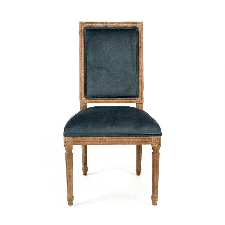 Zentique Louis Oak Side Chair—Plush Velvet Upholstery, Sculpted Silhouette, Compact Durable Dining Seat (Made USA) Limed Grey Oak, Teal Velvet FC010-4 E272 11909