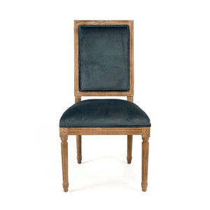 Zentique Louis Oak Side Chair—Plush Velvet Upholstery, Sculpted Silhouette, Compact Durable Dining Seat (Made USA) Limed Grey Oak, Teal Velvet FC010-4 E272 11909
