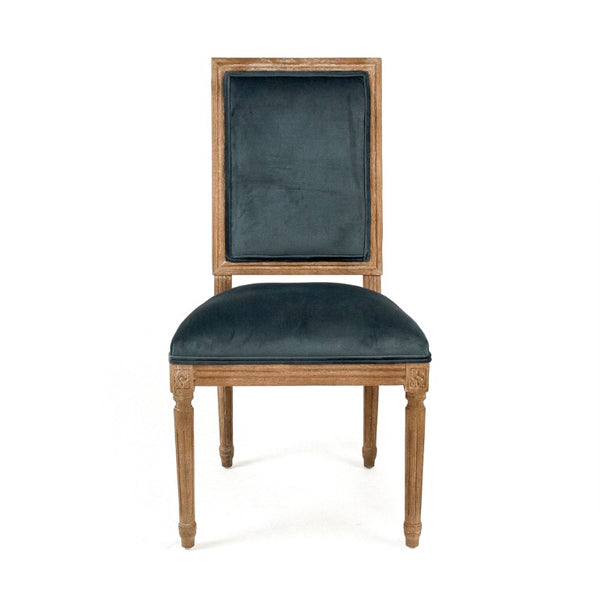 Zentique Louis Oak Side Chair—Plush Velvet Upholstery, Sculpted Silhouette, Compact Durable Dining Seat (Made USA) Limed Grey Oak, Teal Velvet FC010-4 E272 11909