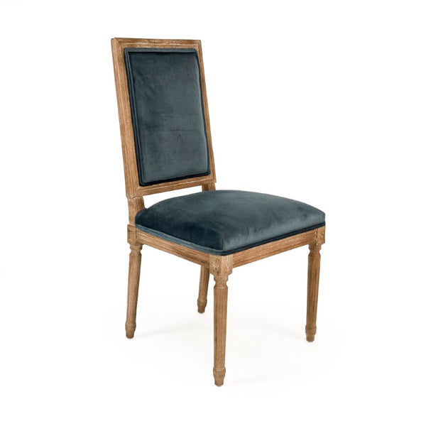 Zentique Louis Oak Side Chair—Plush Velvet Upholstery, Sculpted Silhouette, Compact Durable Dining Seat (Made USA) Limed Grey Oak, Teal Velvet FC010-4 E272 11909