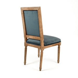 Zentique Louis Oak Side Chair—Plush Velvet Upholstery, Sculpted Silhouette, Compact Durable Dining Seat (Made USA) Limed Grey Oak, Teal Velvet FC010-4 E272 11909