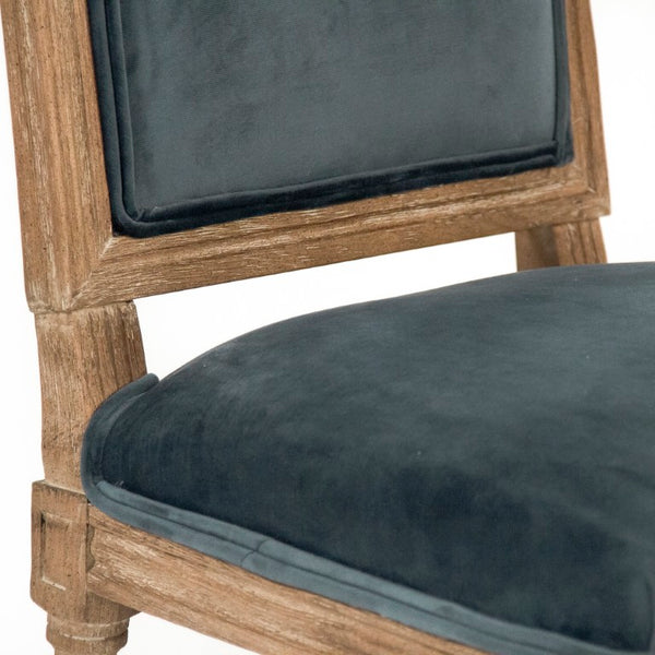 Zentique Louis Oak Side Chair—Plush Velvet Upholstery, Sculpted Silhouette, Compact Durable Dining Seat (Made USA) Limed Grey Oak, Teal Velvet FC010-4 E272 11909