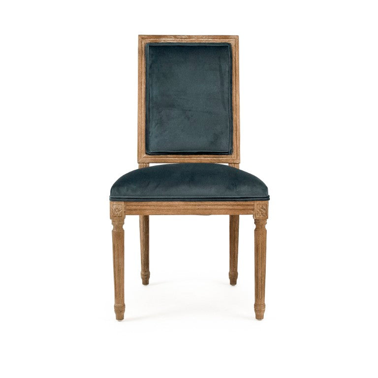 Zentique Louis Oak Side Chair—Plush Velvet Upholstery, Sculpted Silhouette, Compact Durable Dining Seat (Made USA) Limed Grey Oak, Teal Velvet FC010-4 E272 11909
