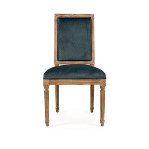Zentique Louis Oak Side Chair—Plush Velvet Upholstery, Sculpted Silhouette, Compact Durable Dining Seat (Made USA) Limed Grey Oak, Teal Velvet FC010-4 E272 11909