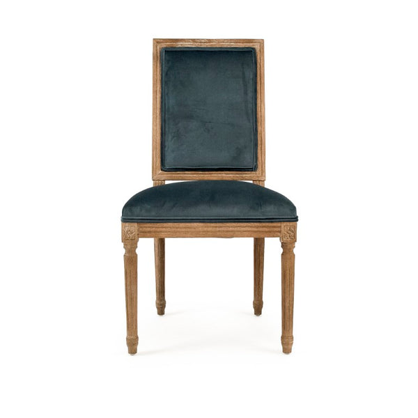 Zentique Louis Oak Side Chair—Plush Velvet Upholstery, Sculpted Silhouette, Compact Durable Dining Seat (Made USA) Limed Grey Oak, Teal Velvet FC010-4 E272 11909
