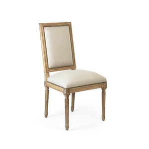 Zentique Louis Side Chair — Solid Oak Frame with Breathable Linen Upholstery, Curved Back for Ergonomic Comfort Limed Grey Oak, Natural Linen FC010-4 E272 A003 w/ Nailhead