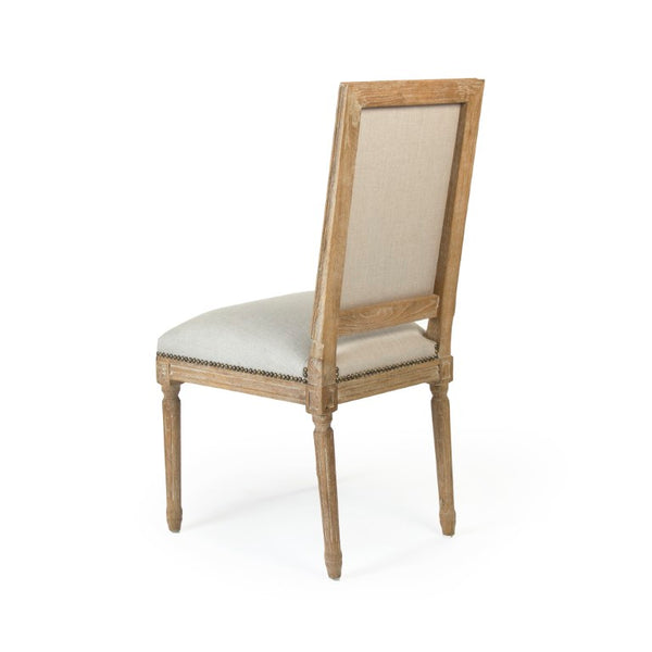 Zentique Louis Side Chair — Solid Oak Frame with Breathable Linen Upholstery, Curved Back for Ergonomic Comfort Limed Grey Oak, Natural Linen FC010-4 E272 A003 w/ Nailhead