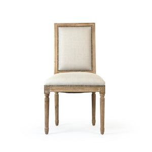 Zentique Louis Side Chair — Solid Oak Frame with Breathable Linen Upholstery, Curved Back for Ergonomic Comfort Limed Grey Oak, Natural Linen FC010-4 E272 A003 w/ Nailhead