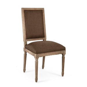 Zentique Louis Side Chair — Solid Oak Frame with Breathable Linen Upholstery, Curved Back for Ergonomic Comfort Limed Grey Oak, Aubergine Linen FC010-4 E272 A008