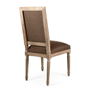 Zentique Louis Side Chair — Solid Oak Frame with Breathable Linen Upholstery, Curved Back for Ergonomic Comfort Limed Grey Oak, Aubergine Linen FC010-4 E272 A008