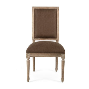 Zentique Louis Side Chair — Solid Oak Frame with Breathable Linen Upholstery, Curved Back for Ergonomic Comfort Limed Grey Oak, Aubergine Linen FC010-4 E272 A008