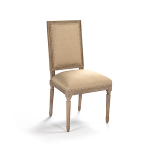 Zentique Louis Side Chair — Solid Oak Frame with Breathable Linen Upholstery, Curved Back for Ergonomic Comfort Limed Grey Oak, Hemp Linen FC010-4 E272 H009