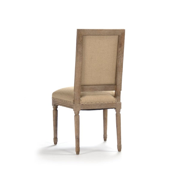 Zentique Louis Side Chair — Solid Oak Frame with Breathable Linen Upholstery, Curved Back for Ergonomic Comfort Limed Grey Oak, Hemp Linen FC010-4 E272 H009