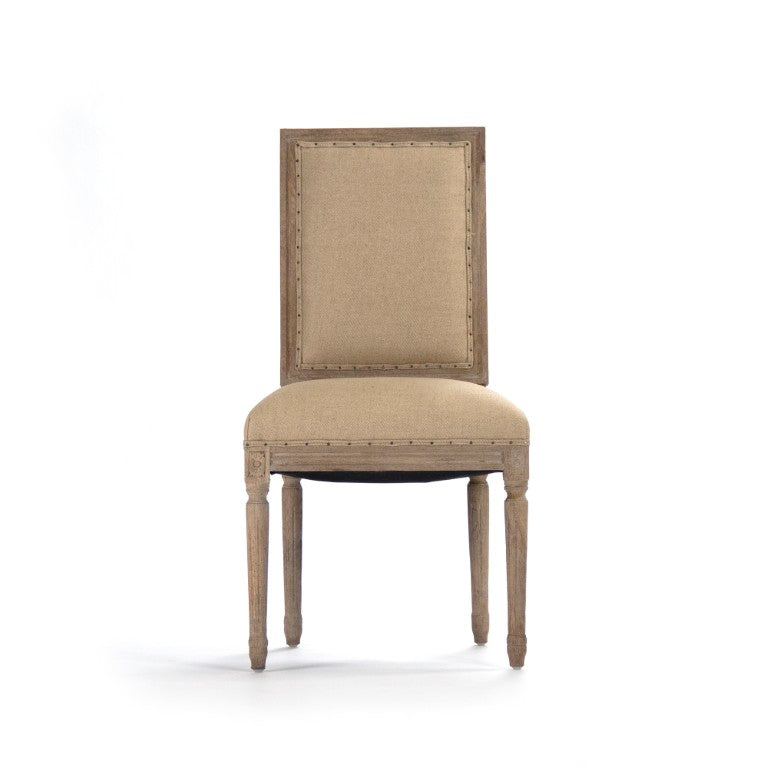 Zentique Louis Side Chair — Solid Oak Frame with Breathable Linen Upholstery, Curved Back for Ergonomic Comfort Limed Grey Oak, Hemp Linen FC010-4 E272 H009