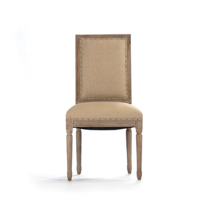 Zentique Louis Side Chair — Solid Oak Frame with Breathable Linen Upholstery, Curved Back for Ergonomic Comfort Limed Grey Oak, Hemp Linen FC010-4 E272 H009
