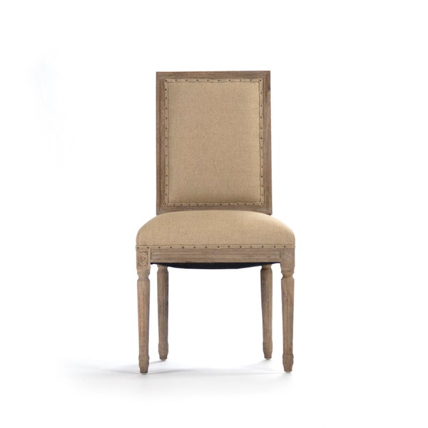 Zentique Louis Side Chair — Solid Oak Frame with Breathable Linen Upholstery, Curved Back for Ergonomic Comfort Limed Grey Oak, Hemp Linen FC010-4 E272 H009