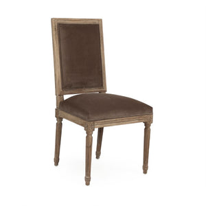Zentique Louis Side Chair with Solid Oak Frame and Plush Velvet Upholstery for Stylish, Comfortable Seating Limed Grey Oak, Brown Velvet FC010-4 E272 V011