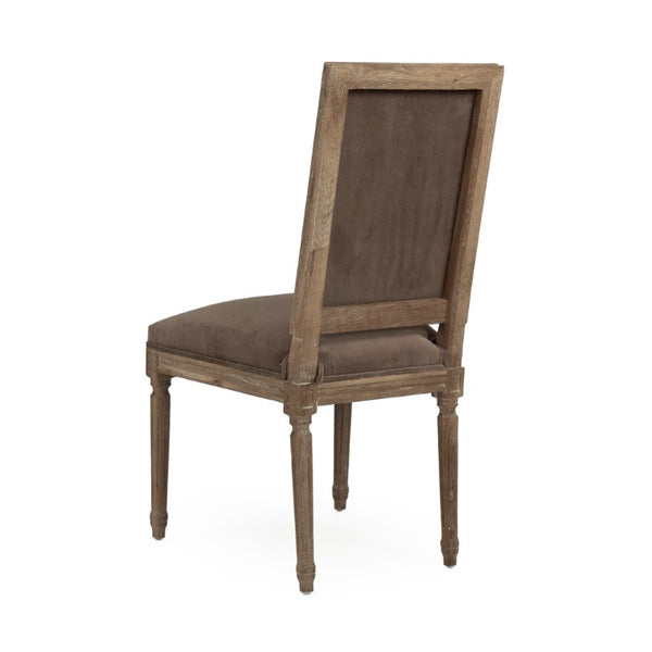 Zentique Louis Side Chair with Solid Oak Frame and Plush Velvet Upholstery for Stylish, Comfortable Seating Limed Grey Oak, Brown Velvet FC010-4 E272 V011