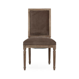 Zentique Louis Side Chair with Solid Oak Frame and Plush Velvet Upholstery for Stylish, Comfortable Seating Limed Grey Oak, Brown Velvet FC010-4 E272 V011